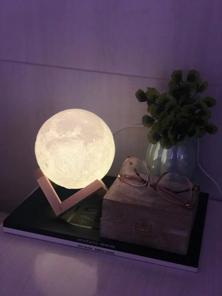 3D LED Moon Lamp with Wooden Stand - 13 cm